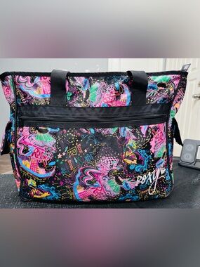 Roxy Black Neon Pink Teal Graphic Tote